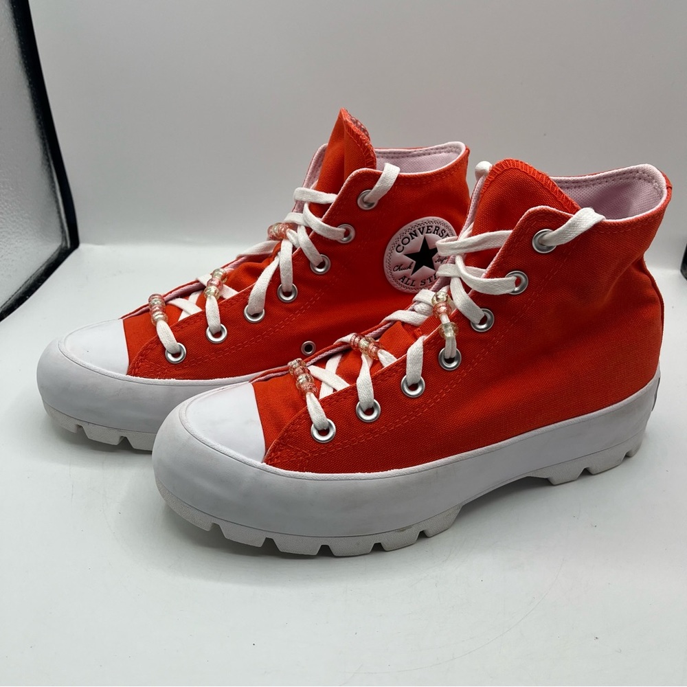 CONVERSE Women Chuck Taylor All-Star Lugged Orange Sz 8 Platform Chunky
